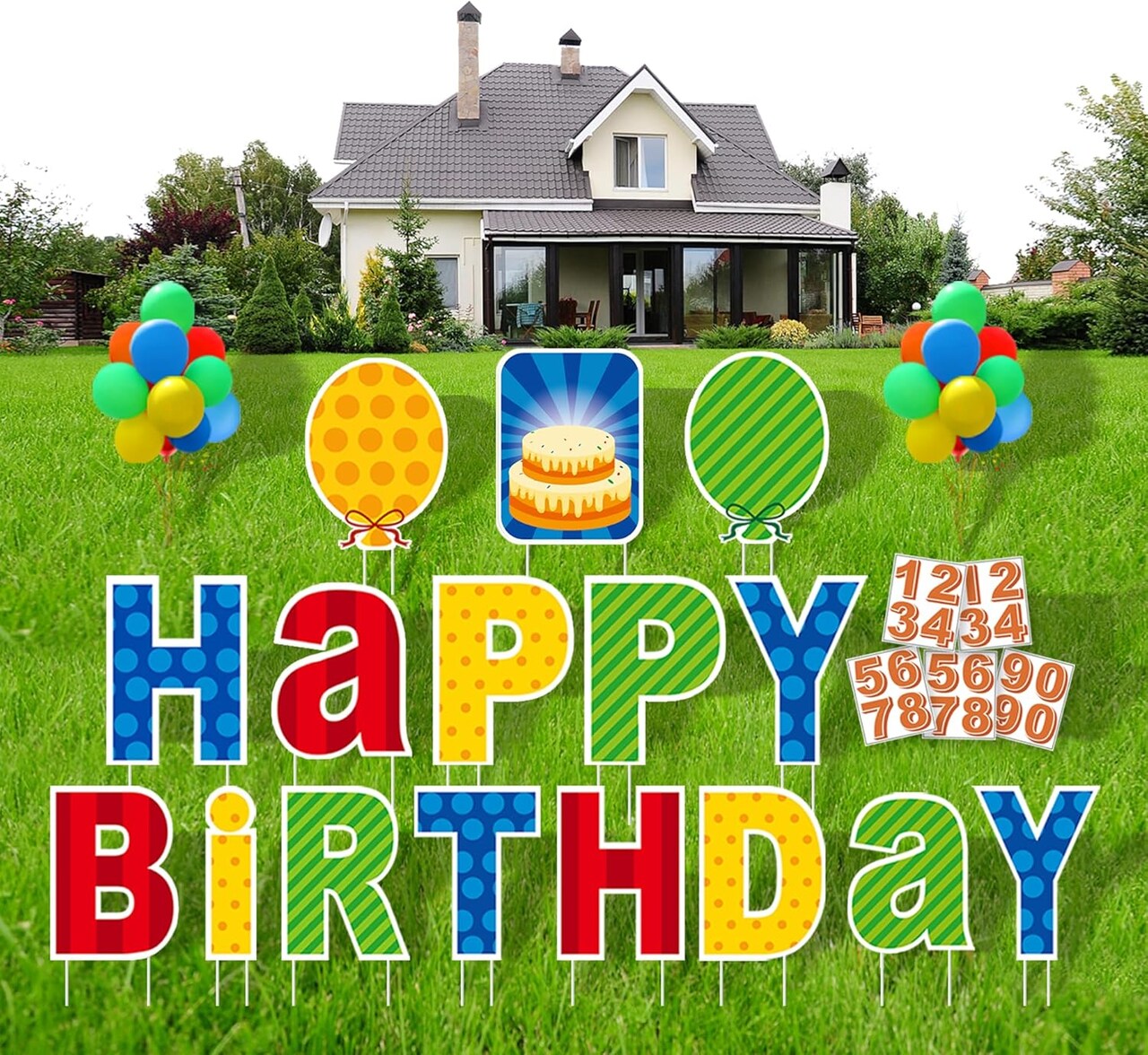 16 Pcs Happy Birthday Yard Sign with Stakes, Personalized Age Plastic Signs with LED Lights, 20 Number Stickers & Colorful Letters, Weatherproof Birthday Decorations for Indoor & Outdoor Lawn
